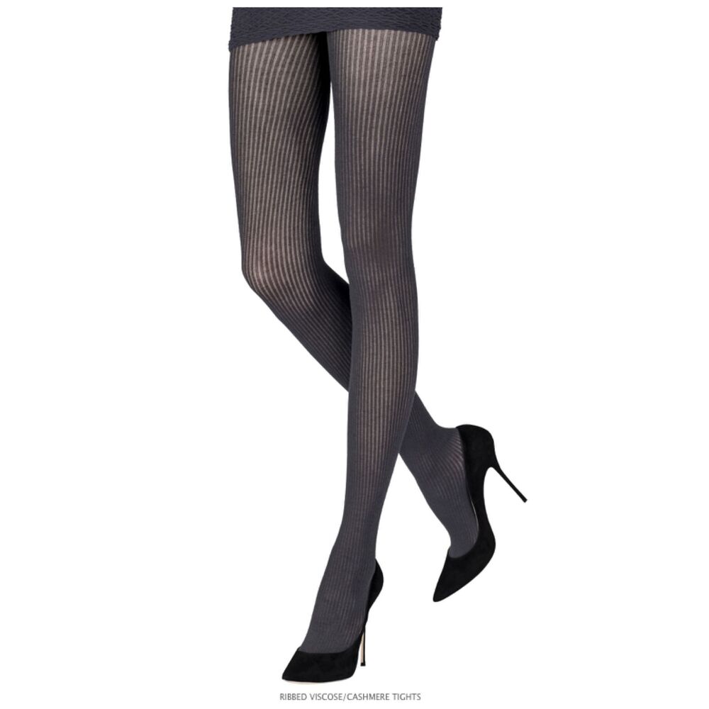Emilio Cavallini Black Ribbed Viscose Cashmere Tights M/L NWT